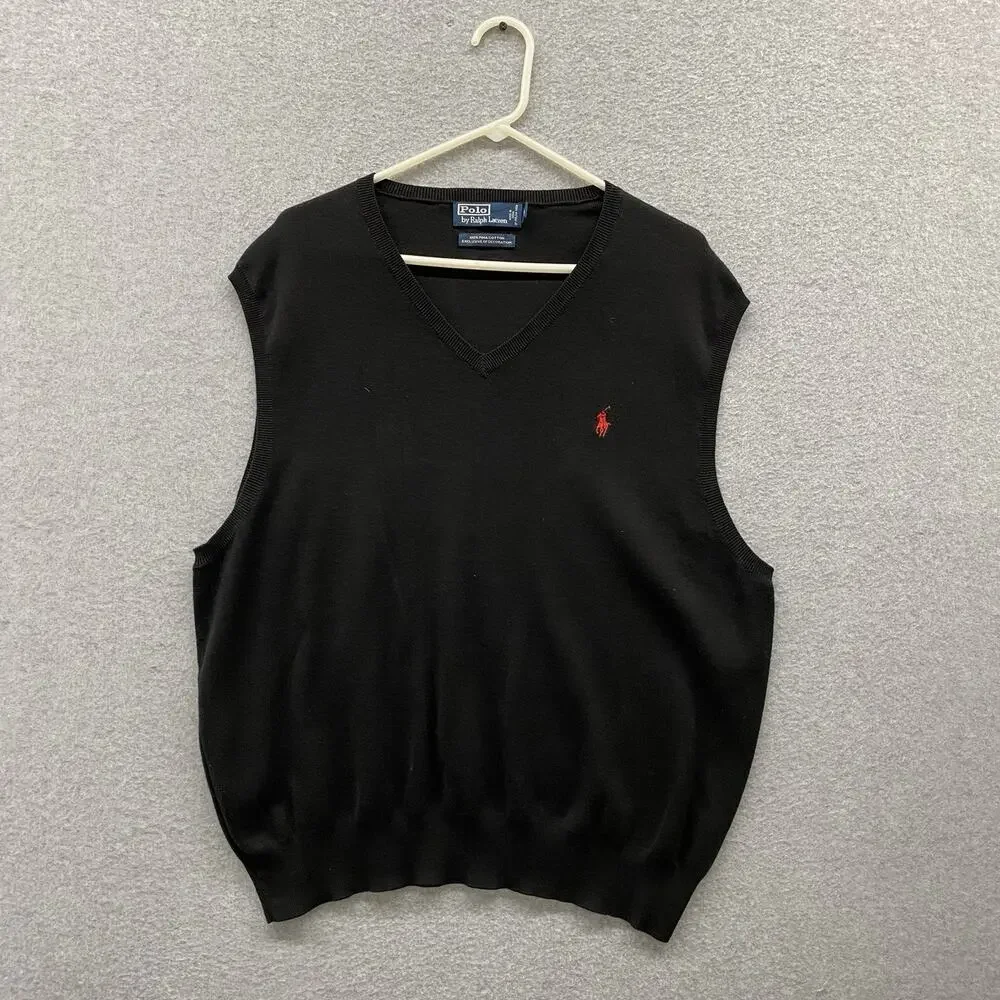 Polo Ralph Lauren Men’s XXL Black Pima Cotton V-Neck Sweater Vest Preppy Club